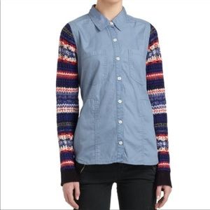 We the Free People Fair Isle Sweater Knit Sleeve Chambray Medium